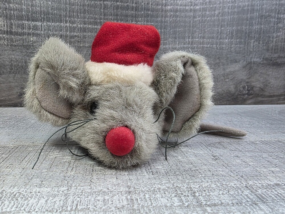 Ganz Merry Mouse Plush 4" Christmas Gray Holiday Santa Vtg Stuffed Animal g19a
